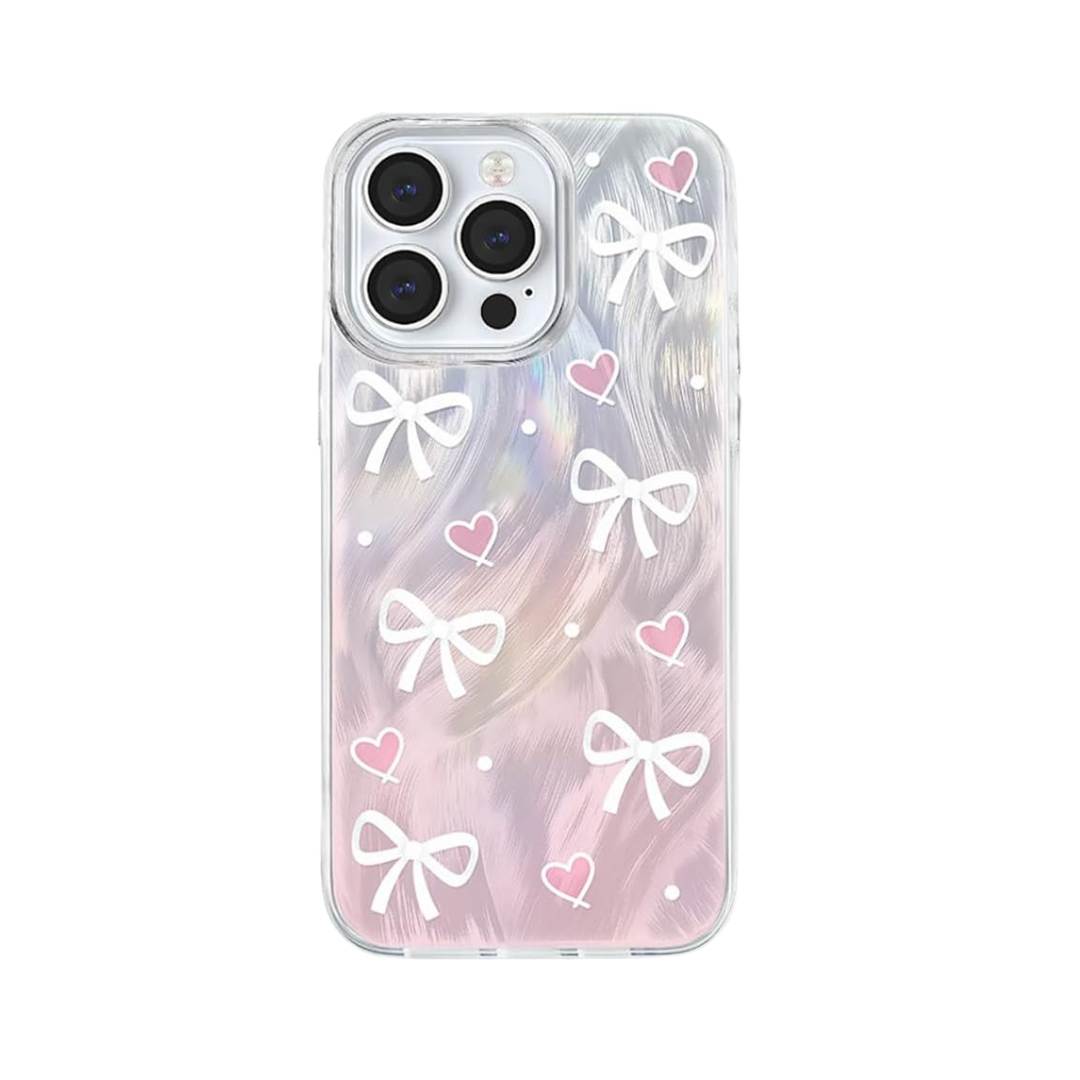 Funda Dorada Transparente con Corazones y Moños Claros: - iPhone