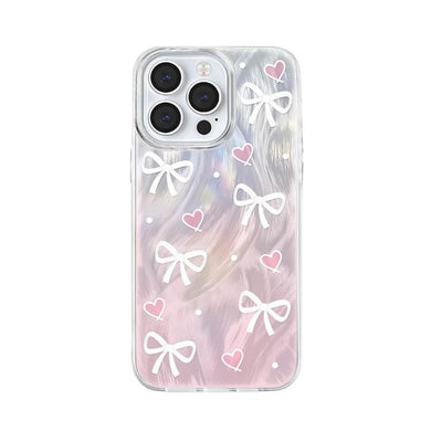 Funda Dorada Transparente con Corazones y Moños Claros: - iPhone