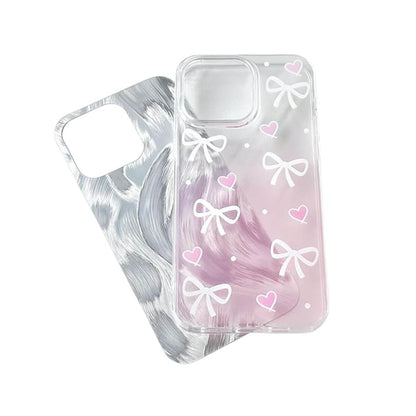 Funda Dorada Transparente con Corazones y Moños Claros: - iPhone