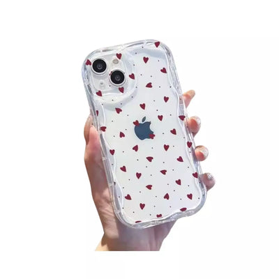 Funda Transparente con Corazones Pequeños Rojos - iPhone