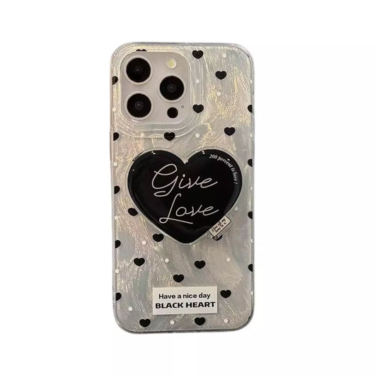 Funda Transparente con Detalles + PopSocket de Corazón Negros - iPhone