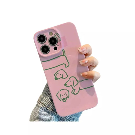 Funda Rosa con Perro Salchicha Verde - iPhone