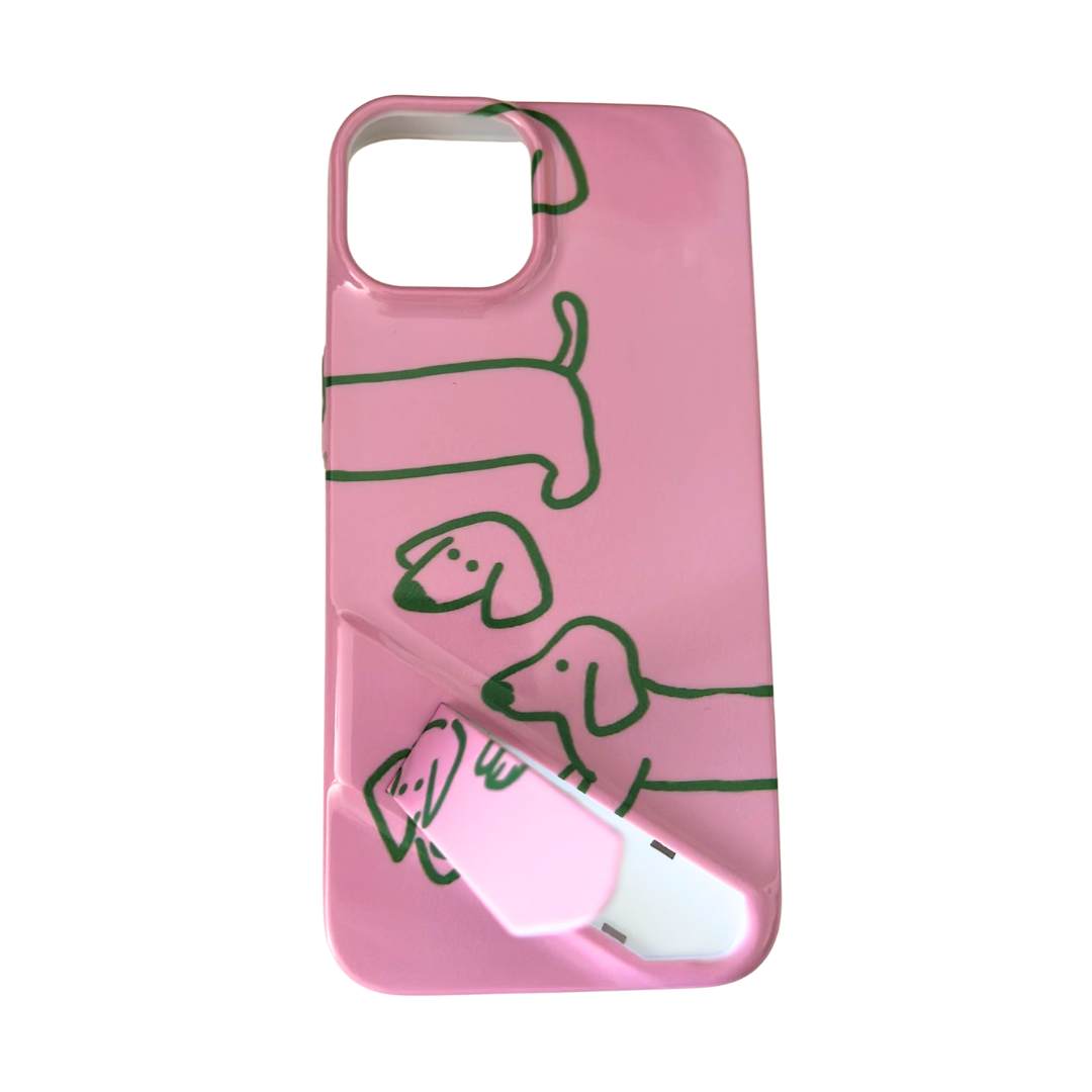 Funda Rosa con Perro Salchicha Verde - iPhone