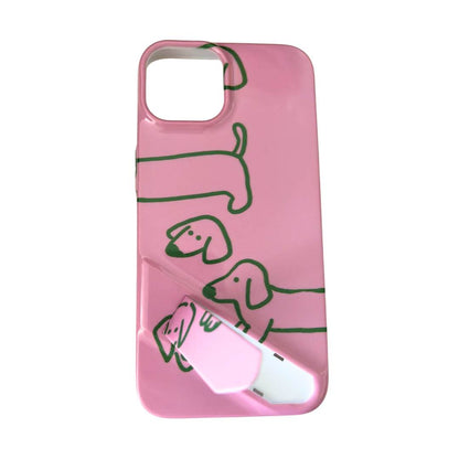 Funda Rosa con Perro Salchicha Verde - iPhone